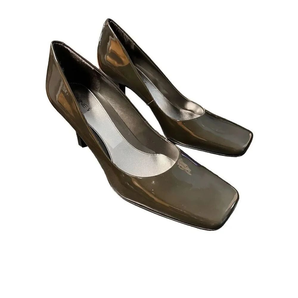 Nine West Green/Black Patterned Leather Square Toe Pump-Iridescence Wmn Sz 10